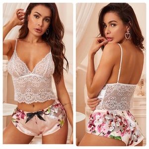 New Cami Floral Top & Satin Shorts Lingerie Set
